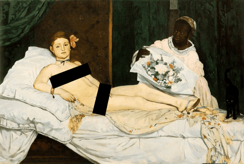 olympia edouard manet edward eduard impressionist nude prostitute whore censored censorship sex worker painting